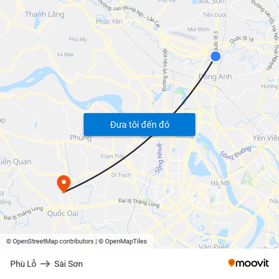 Phù Lỗ to Sài Sơn map