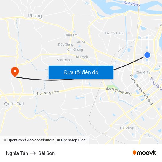 Nghĩa Tân to Sài Sơn map