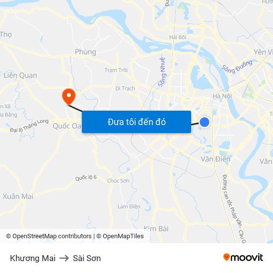 Khương Mai to Sài Sơn map