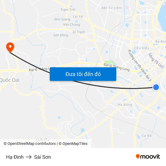 Hạ Đình to Sài Sơn map