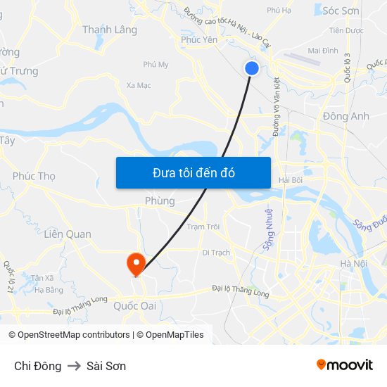 Chi Đông to Sài Sơn map