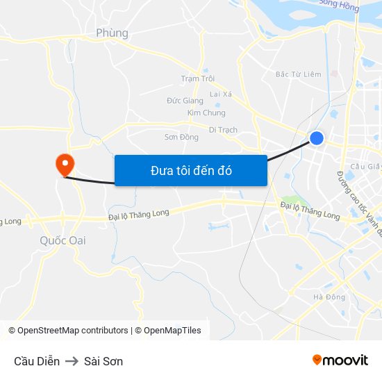 Cầu Diễn to Sài Sơn map