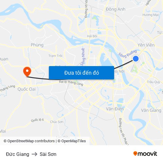 Đức Giang to Sài Sơn map