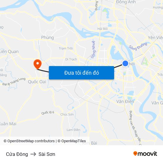 Cửa Đông to Sài Sơn map