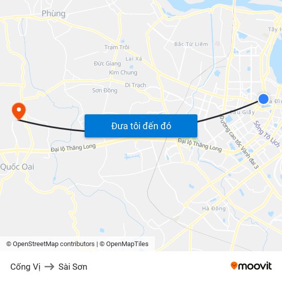 Cống Vị to Sài Sơn map