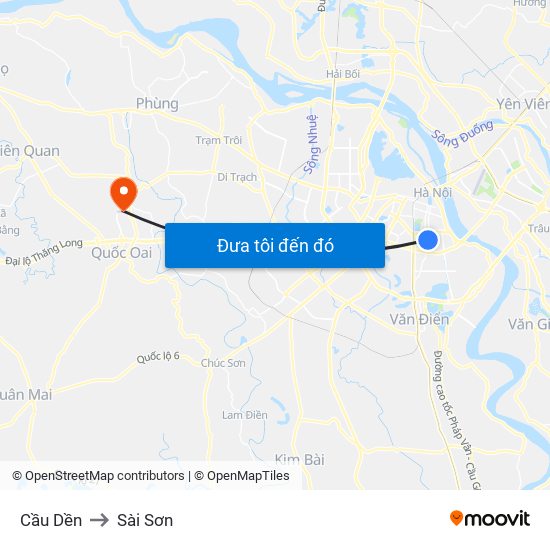 Cầu Dền to Sài Sơn map