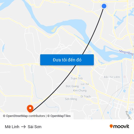 Mê Linh to Sài Sơn map