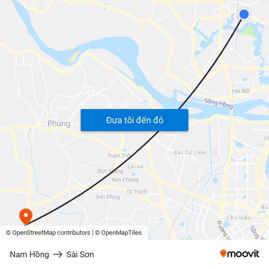 Nam Hồng to Sài Sơn map