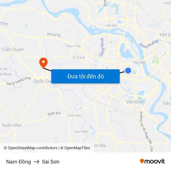 Nam Đồng to Sài Sơn map