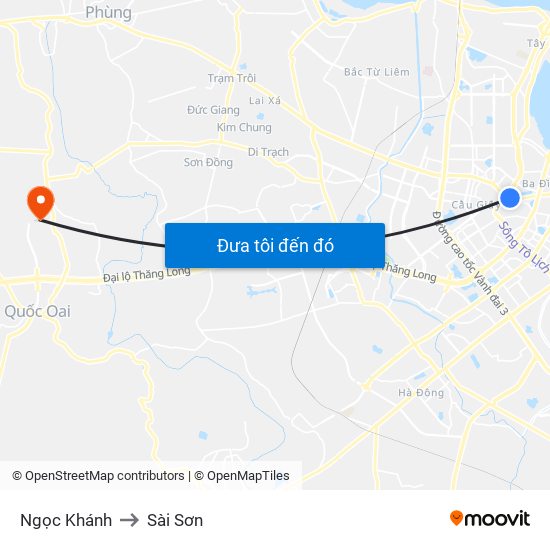 Ngọc Khánh to Sài Sơn map