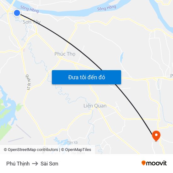 Phú Thịnh to Sài Sơn map