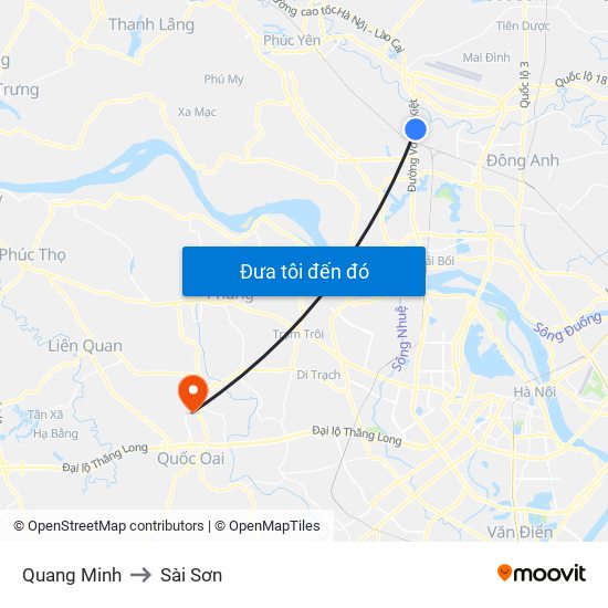 Quang Minh to Sài Sơn map