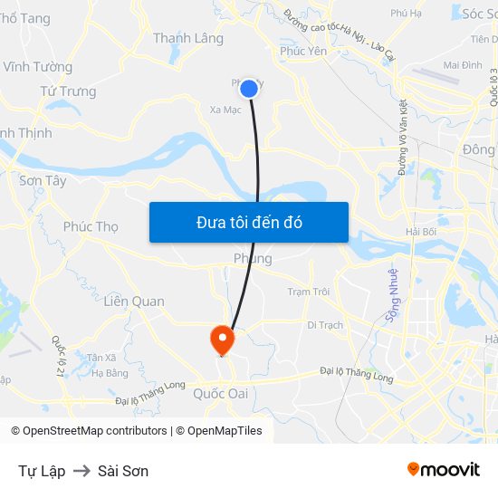 Tự Lập to Sài Sơn map