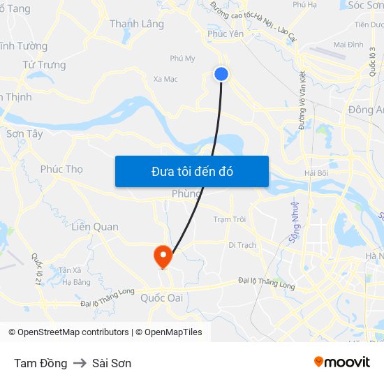 Tam Đồng to Sài Sơn map