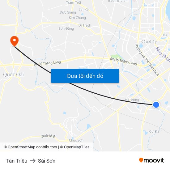 Tân Triều to Sài Sơn map