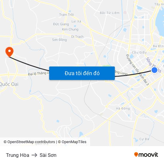 Trung Hòa to Sài Sơn map