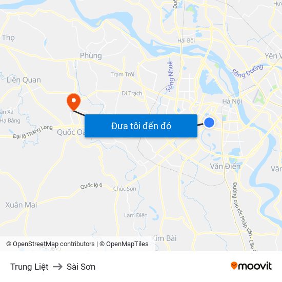 Trung Liệt to Sài Sơn map