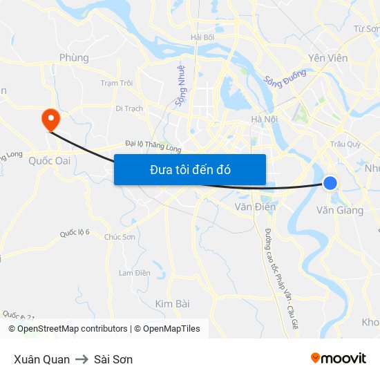 Xuân Quan to Sài Sơn map