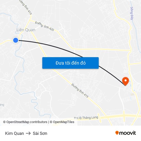 Kim Quan to Sài Sơn map