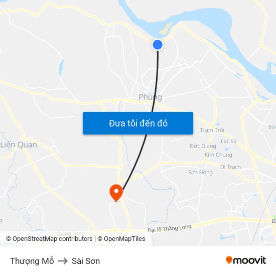 Thượng Mỗ to Sài Sơn map