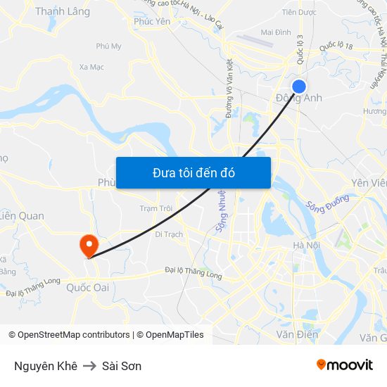 Nguyên Khê to Sài Sơn map