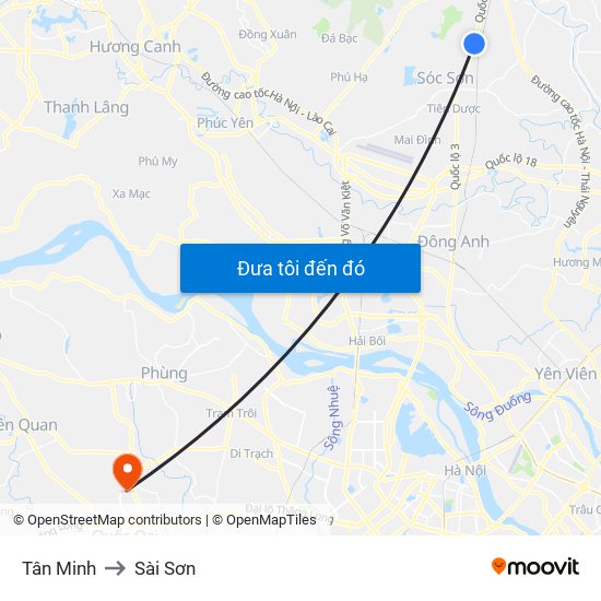 Tân Minh to Sài Sơn map