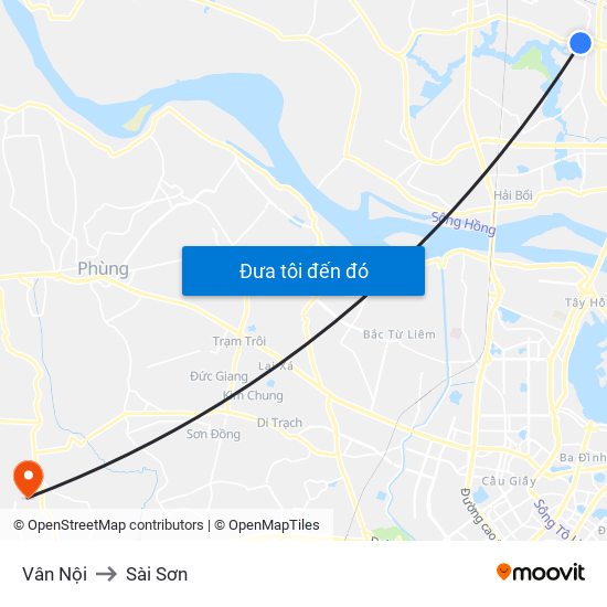 Vân Nội to Sài Sơn map