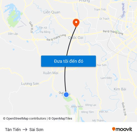 Tân Tiến to Sài Sơn map