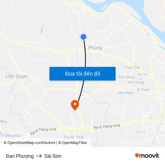 Đan Phượng to Sài Sơn map