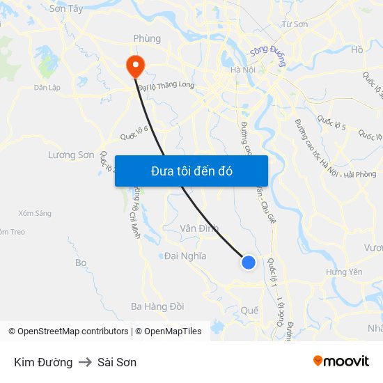 Kim Đường to Sài Sơn map