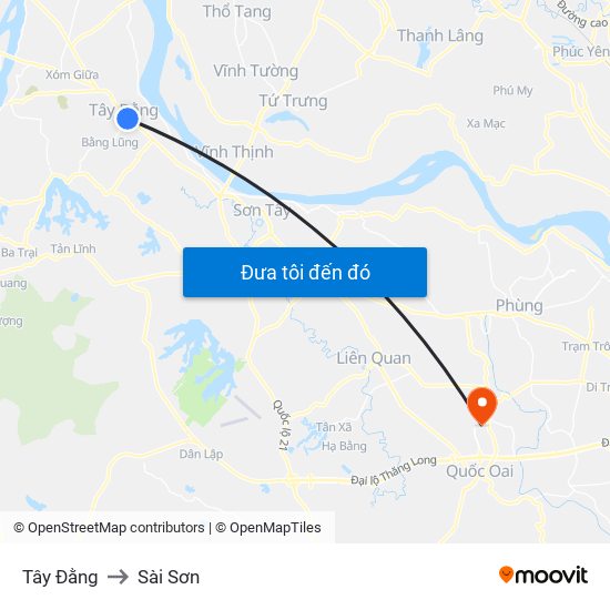 Tây Đằng to Sài Sơn map