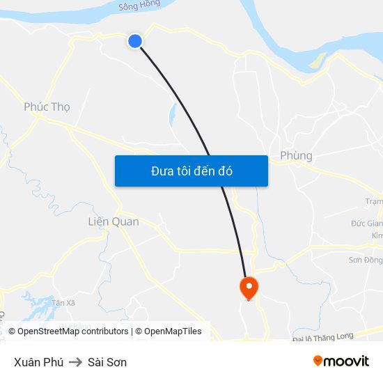 Xuân Phú to Sài Sơn map