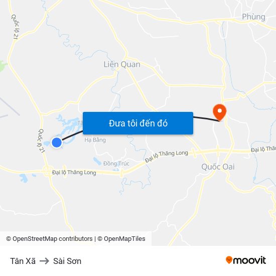 Tân Xã to Sài Sơn map