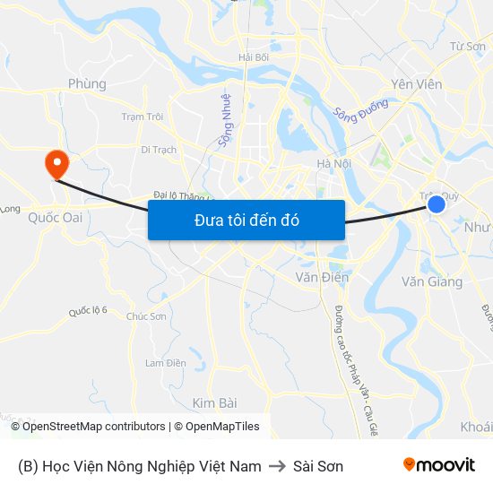 (B) Học Viện Nông Nghiệp Việt Nam to Sài Sơn map