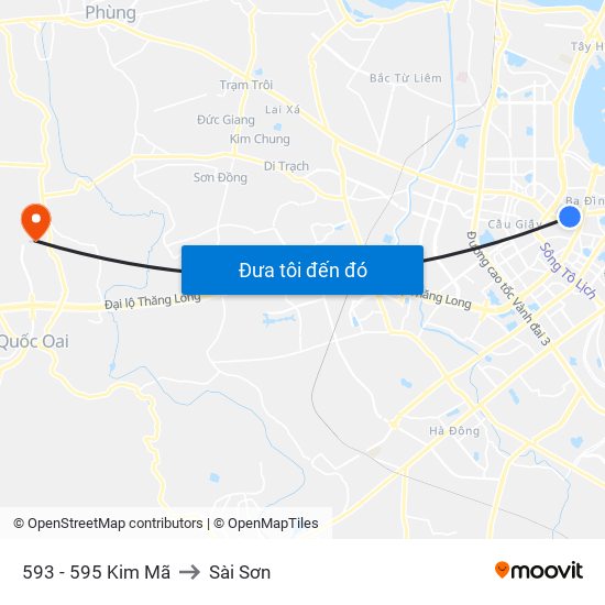 593 - 595 Kim Mã to Sài Sơn map