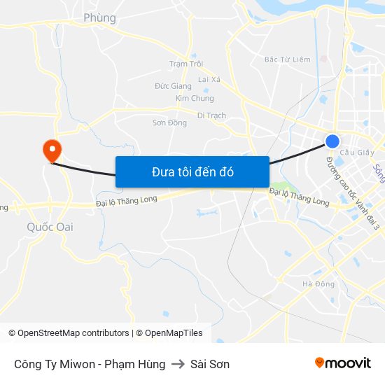 Công Ty Miwon - Phạm Hùng to Sài Sơn map