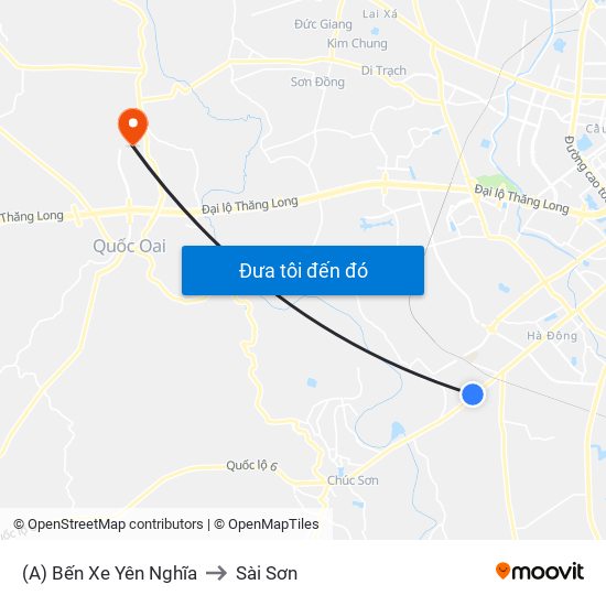 (A) Bến Xe Yên Nghĩa to Sài Sơn map