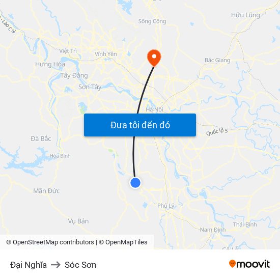 Đại Nghĩa to Sóc Sơn map