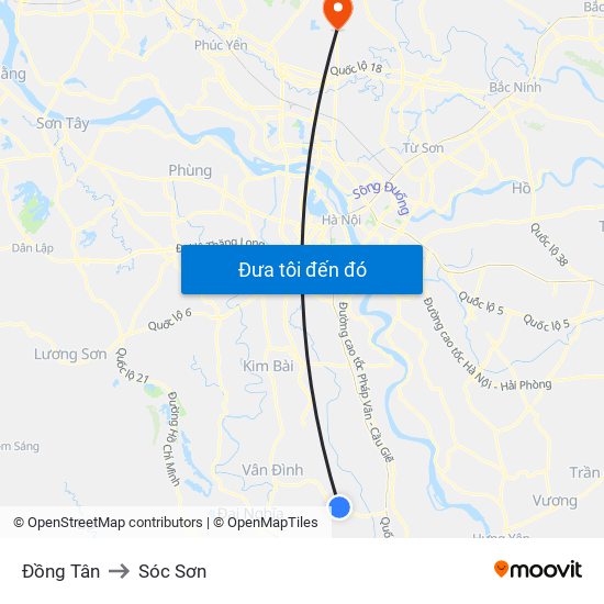Đồng Tân to Sóc Sơn map