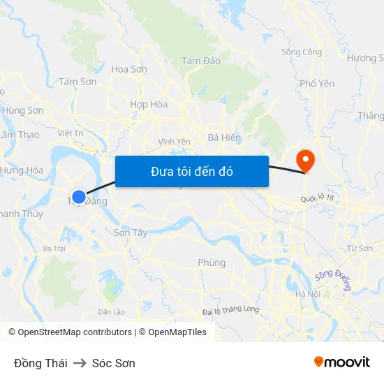 Đồng Thái to Sóc Sơn map