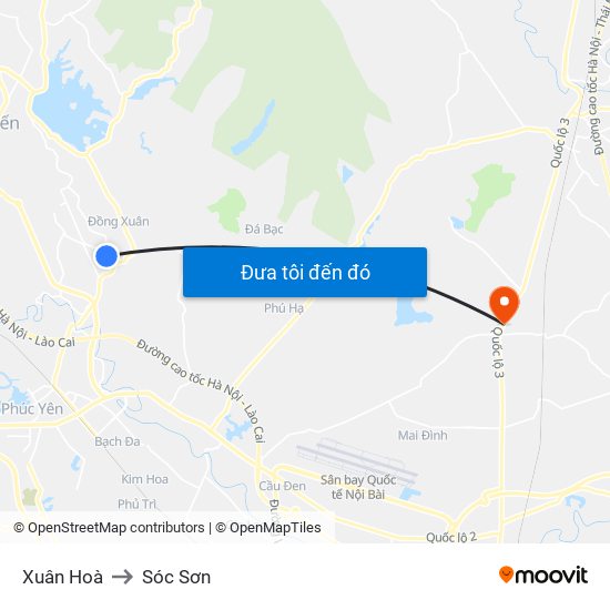 Xuân Hoà to Sóc Sơn map