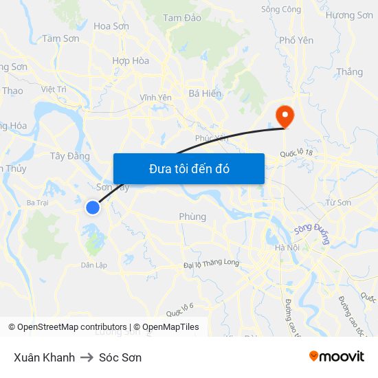 Xuân Khanh to Sóc Sơn map