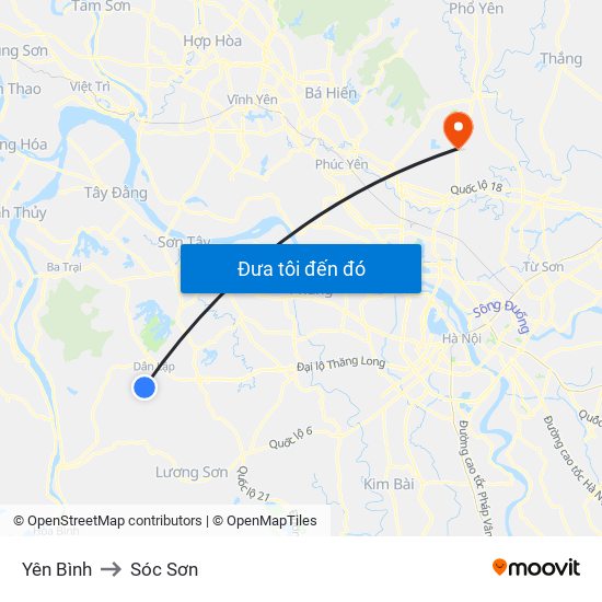 Yên Bình to Sóc Sơn map