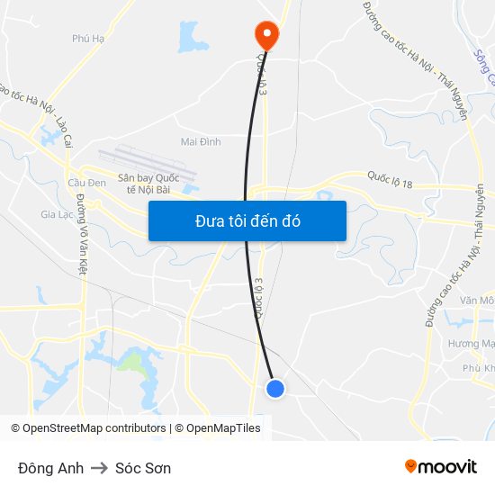 Đông Anh to Sóc Sơn map