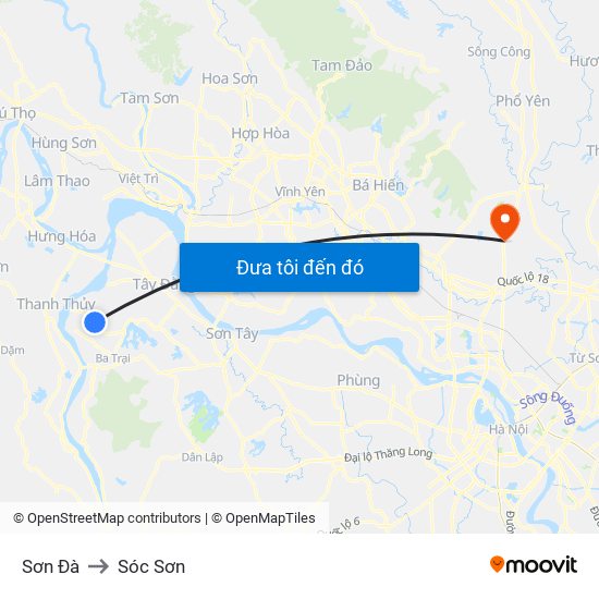 Sơn Đà to Sóc Sơn map