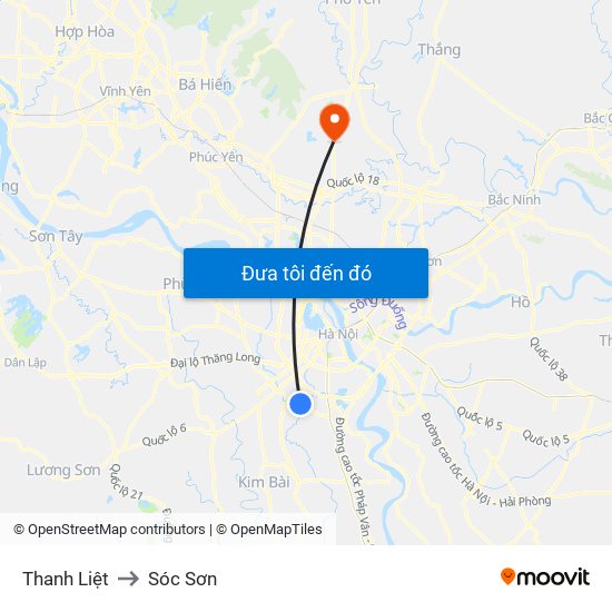 Thanh Liệt to Sóc Sơn map