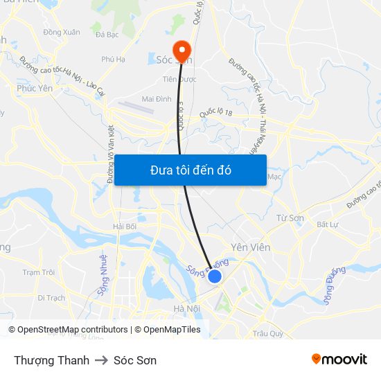 Thượng Thanh to Sóc Sơn map