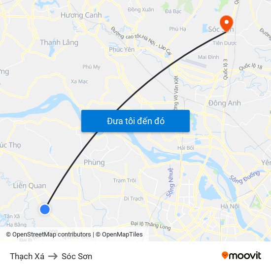Thạch Xá to Sóc Sơn map