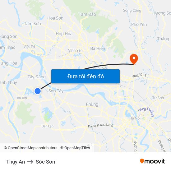 Thụy An to Sóc Sơn map