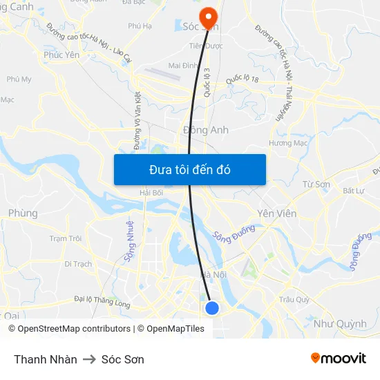 Thanh Nhàn to Sóc Sơn map